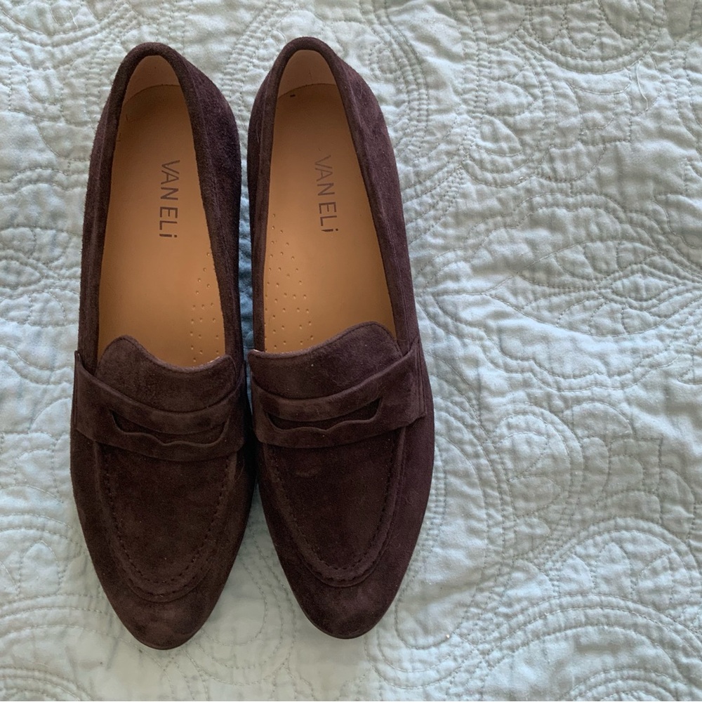Vaneli Dark Brown Suede Wedge Loafers